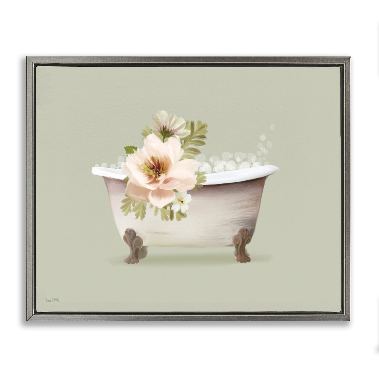Stupell Industries Soft Blooms Bubble Bath Floater Framed Canvas Wall Art Design by House Fenway